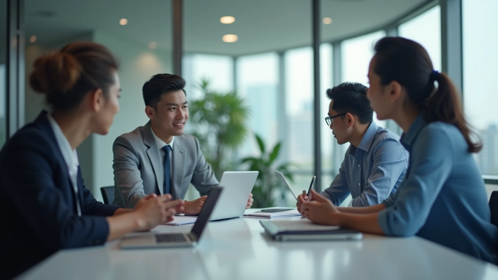 Team members in discussion around conference table with visible engagement and active participation